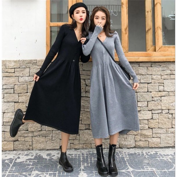 ニットワンピース レディース 秋冬 ロング丈 ニットセーター 無地 フレアスカート プリーツ Vネック 長袖 Aライン キレイめ 楽天市場】送料無料 長袖ワンピース ニットワンピース 2タイプ