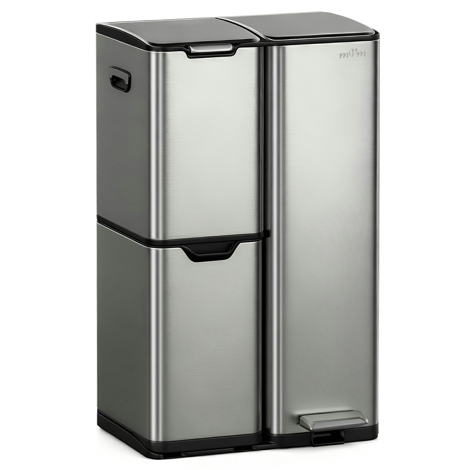 mVm ゴミ箱 分別 縦型2段3分別 60L ダストボックス 蓋付き 大容量 ステンレス製 引き出し式付き ペットボトルや缶収納可能