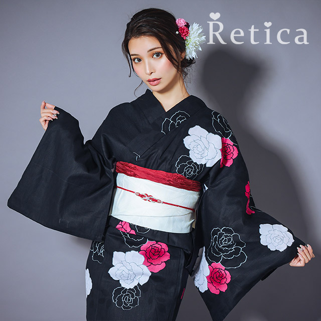 楽天市場】浴衣 3点セット [浴衣+平帯or作り帯+下駄] ゆかた 花柄