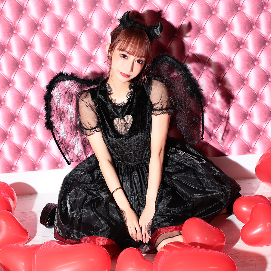 【ハロウィン】　1点物パーツ　黒☓赤　ネックレス付　ドレス　１６cm　ぬい服 にじぱぺ 10cm ぬい服 ドレス ヘッドドレス付き 赤 黒 - メルカリ