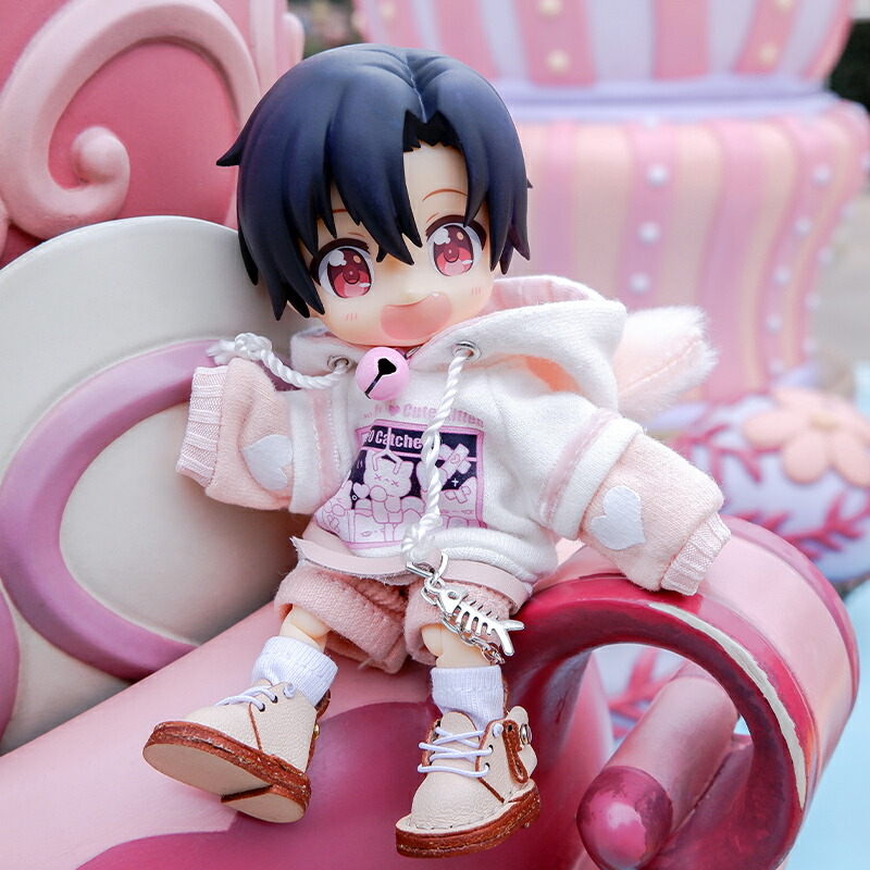 オビツ11 ドール 人形 人形服 ピンク 11cm 服 ob11 衣装 レッド 人形用服 ネイビー ねんどろいど パーカーベルトチョーカー  猫さんパーカー3点セット オビツ アウトフィット オビツろいど ジンジャー コーヒ ぬいぐるみ・人形