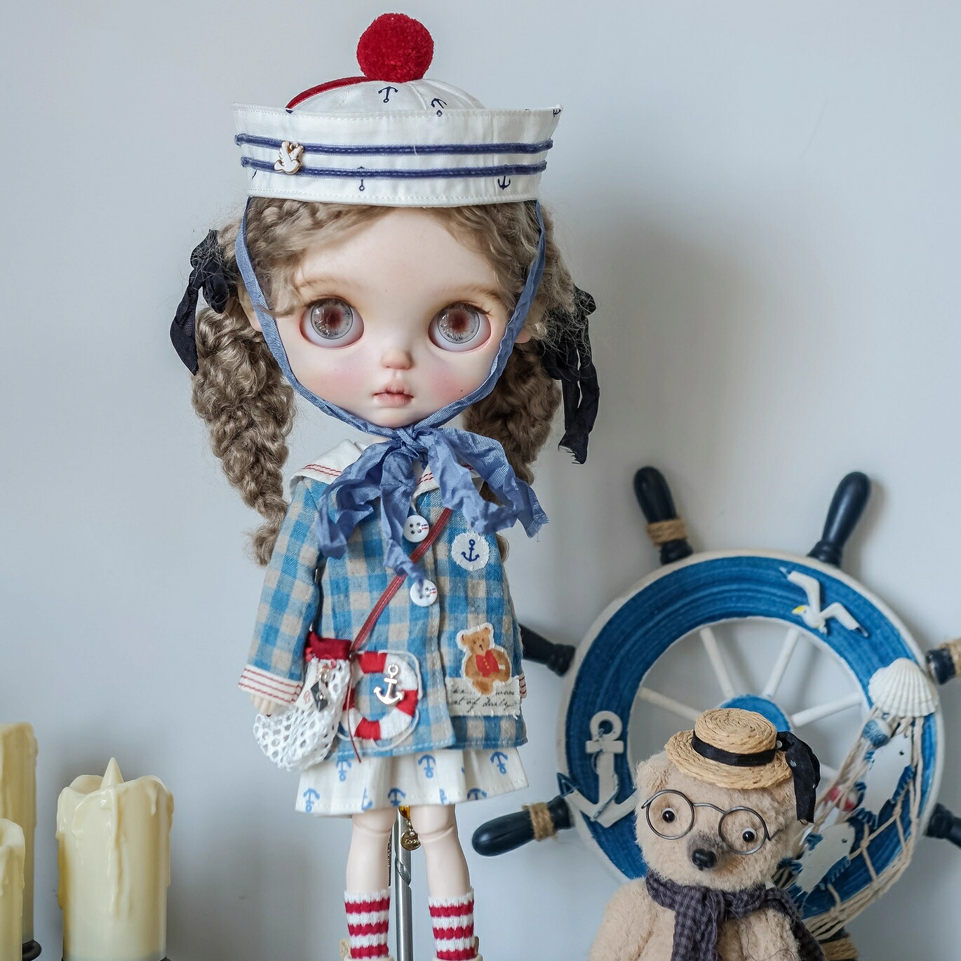 ブライス ネオブライス blythe おしゃれ かわいい セーラーブルーの風 ブルーチェック&times;アンカーモチーフの爽やかセット オビツ24 人形服 衣装 アウトフィット 人形 服 洋服 ドール カスタム｜MY HEROINE 10,070円