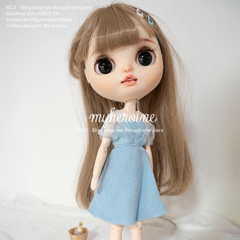 楽天市場 ブライス 服 ワンピース オフショル シースルー Blythe 洋服 人形 ネオブライス Bjd 球体関節人形 ブルー 夏 青 水色 人形服 My Heroine