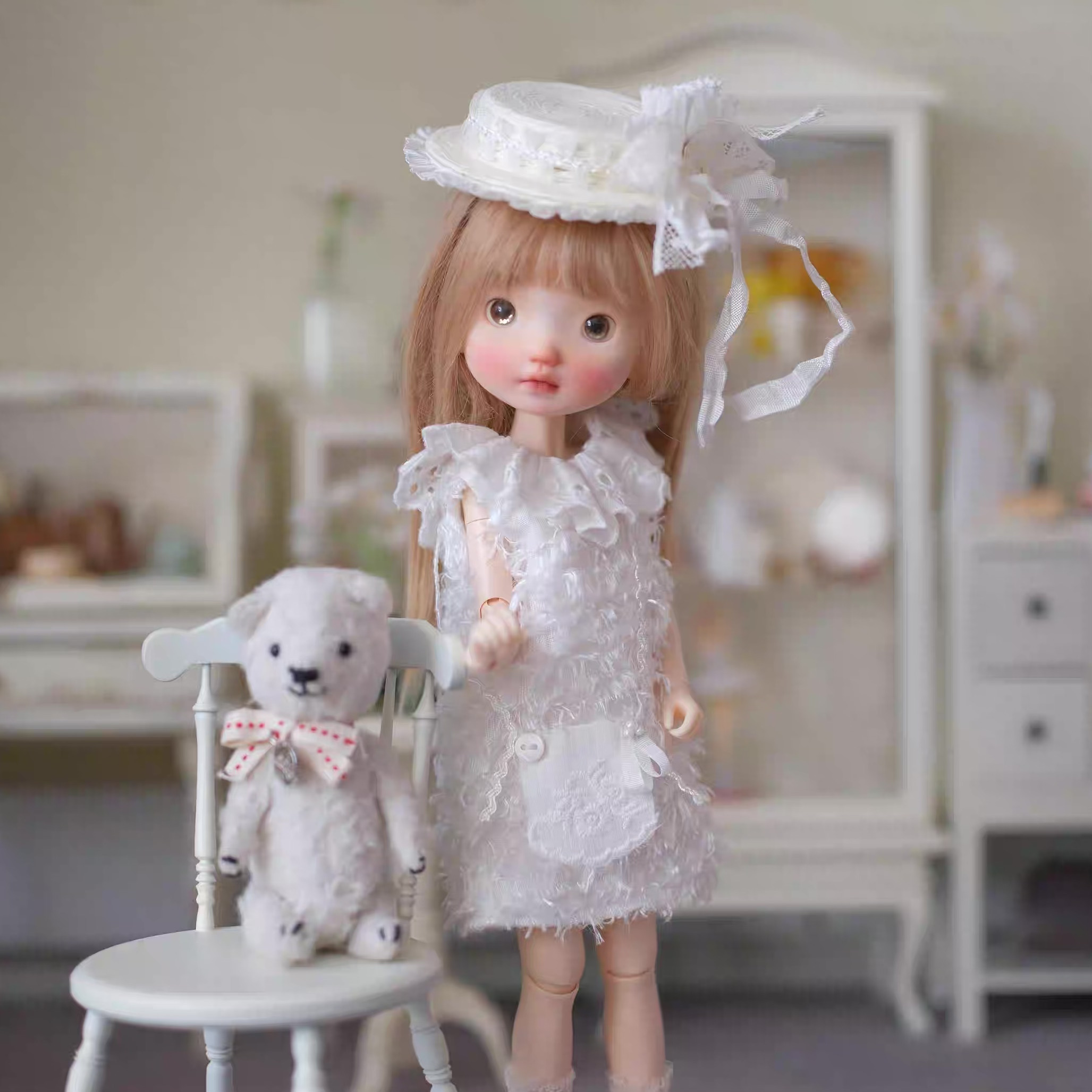 ブライス ネオブライス Blythe LanDoudou（藍豆豆） 1/6小ヘッド 対応 ドール服 ドールアウトフィット ホワイト系 かわいい ドールウェア ドールウェア ハンドメイド オビツ24 1/6 BJD 球体関節人形 人形服 衣装 アウトフィット 人形 服 洋服 ドール カスタム