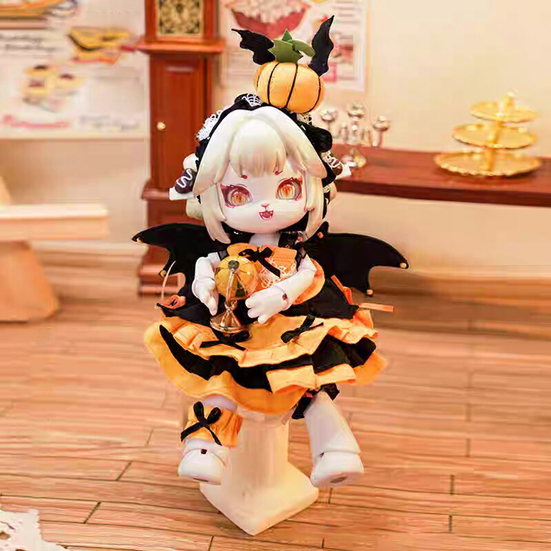 1/12 BJD ドール衣装セット オビツ11 ドール 人形 服 コスプレ ドール服 パンプキンドレス ハロウィン OB11 ドール 可愛い コスチューム イベント 仮装 6点セット カチューシャ&ワンピース&パニエ&羽&ソックス&レッグウォーマー オビツ 11cm ねんどろいど オビツろいど