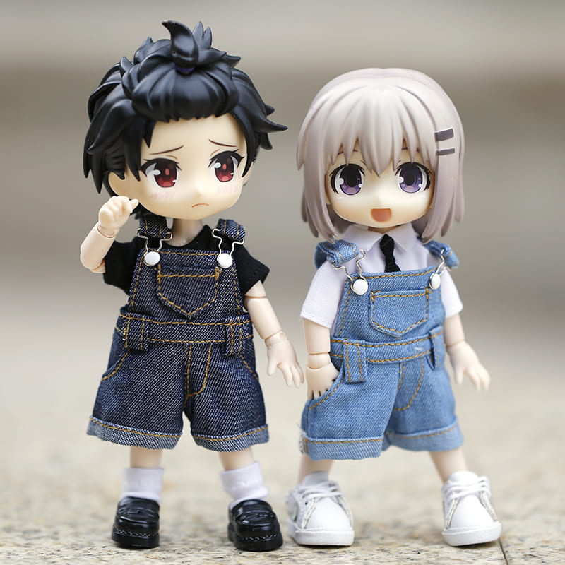 オビツ11 ドール 人形 服 衣装 パンツ サスペンダー オーバーオール サロペット デニム アウトフィット オビツ 11cm ob11 ねんどろいど  オビツろいど 人形服 人形用服 ホワイト/インディゴ/ブラック | MY HEROINE