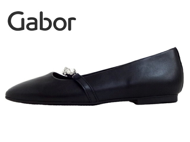 Gabor(ガボール)64.141.27 BLACK/ブラック【2025SS】【春夏新作】レディースコンフォート ビジューストラップローヒールパンプス スクエアトゥ おしゃれシューズ フラットパンプス