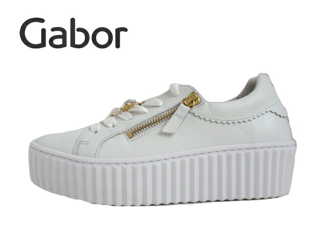 Gabor(ガボール)63.201.21 WHITE/ホワイト【2025AW】【秋冬新作】レディーススニーカー 厚底ソールスニーカー ダブルファスナー付き レースアップシューズ 蜂モチーフ付き ドイツ老舗ブランド