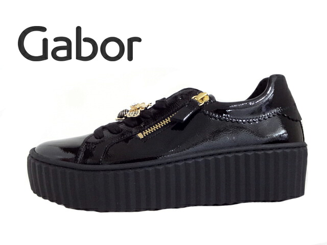 Gabor(ガボール)73.201.97 BLACK/ブラック【2025AW】【秋冬新作】レディーススニーカー 厚底ソールスニーカー ダブルファスナー付き レースアップシューズ 蜂モチーフ付き ドイツ老舗ブランド 25,200円