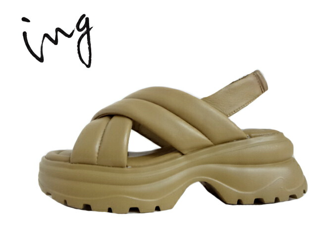 ing(イング)IGBT 54228 BEIGE/ベージュ【2025SS】【春夏新作】レディースサンダル 厚底クロスベルトスポーツサンダル 本革サンダル トレンドデザイン バックベルトサンダル
