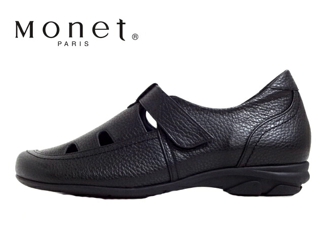 Monet(モネ)881401 クロ/BLACK【2024SS】【春夏新作】レディースコンフォート フラットカジュアルシューズ ベロクロタイプ 3E幅 生まれながらなめし革 日本製