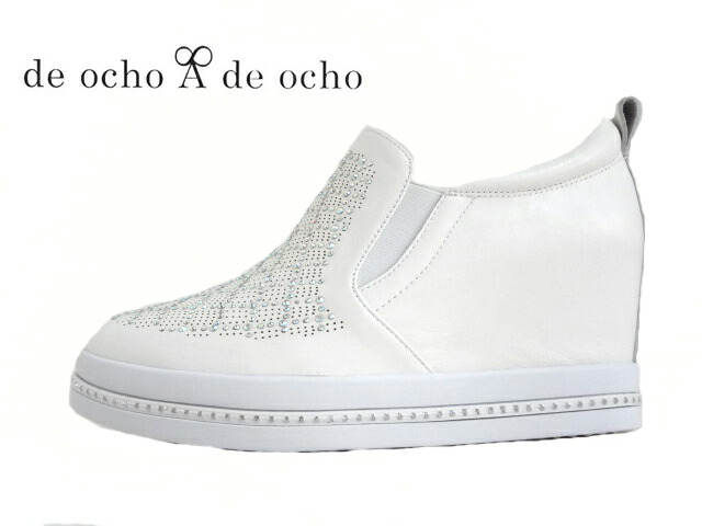 デオーチョアデオーチョ de ocho A de ocho1906-36 WHITE 白いこと【レディース】【定番ひな形】スリッポンスニーカー インヒールスニーカー 脚長美脚成り行き ウエッジソールスニーカー 心地よい 伝達ルート石ころ 表現スタイル繰り上げる 側面ゴア 本革 雅びやか
