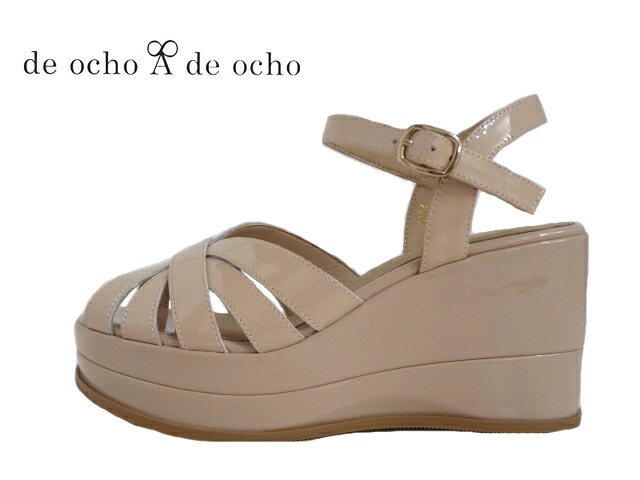 de ocho A de ocho(デオーチョアデオーチョ)9015-8 BEIGE ベージュエナメル【2025SS】【春夏新作】レディースウエッジソールサンダル 厚底ソール ストラップベルト キレイ目 エレガント|My shoes