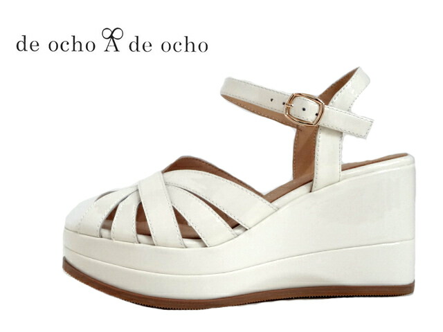 de ocho A de ocho(デオーチョアデオーチョ)9015-8 WHITE ホワイトエナメル【2025SS】【春夏新作】レディースウエッジソールサンダル 厚底ソール ストラップベルト キレイ目 エレガント｜My　shoes 10,650円