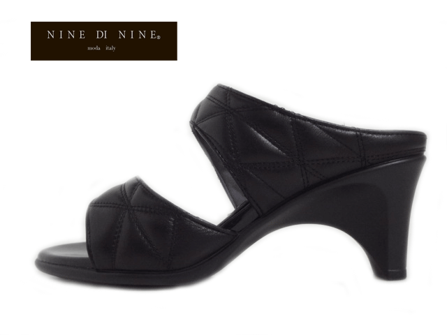 NINEDININE  (ナインディナイン) 2381 BLACK 黒いこと キルティング 奥ゆかしい レディースサンダル ミュール 成年者コーデ 雅びやかコーデ 美脚成り行き