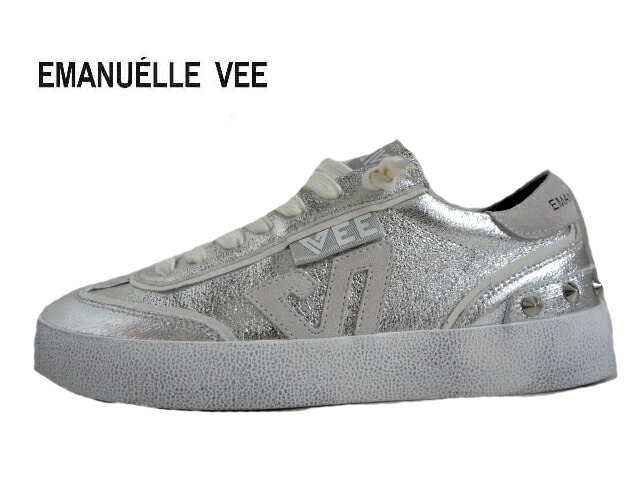 EMANUELLE VEE(エマニュエル・ヴィー)452P-500-32 SILVER しろがね色【2025AW】【秋冬新作】【イタリア共和国】レディーススニーカー メタリックロースニーカー  スタッズ付き添い人