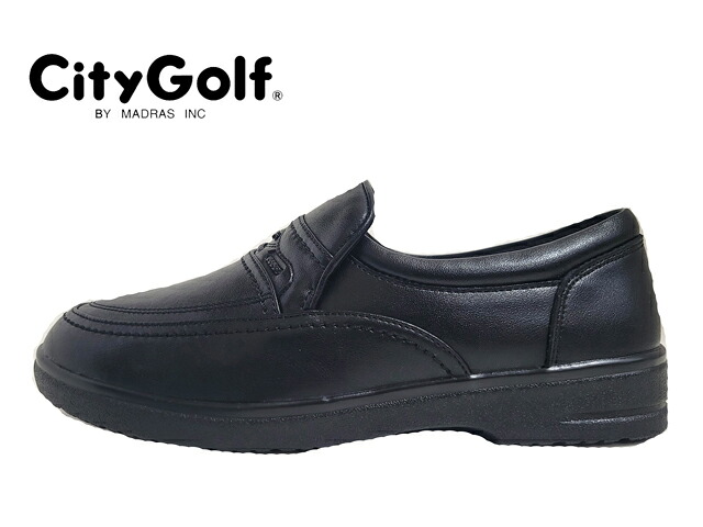 City Golf(シティゴルフ)GF8601 BLACK 黒いこと【マドラス】メンズスリッポンシューズ 成人男性靴 軽さ成人男性靴 撥水手合い 3E心積もり GOLFロゴタイプ見澄ます入り口・入口