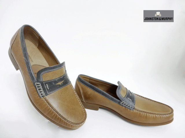 JOHNSTON&MURPHY(ジョンストンマーフィー)JM-200566 BEIGE COMB/ベージュコンビ【お買い得】メンズカジュアル/スリッポン/マッケイ縫い製法/本革靴/ユーズド加工/少々傷汚れあり【店頭展示品】|My shoes