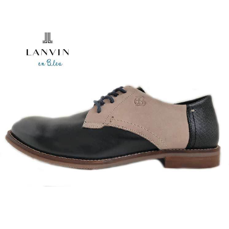 LANVIN en Bleu(ランバンオンブルー)86462 BLACK ブラック【紳士靴】異素材コンビネーション レースアップシューズ 軽量性 幾何学柄の型押し カジュアルシューズ※モニタより実際の色と異なった表示になる可能性がございますので、ご了承ください|My shoes