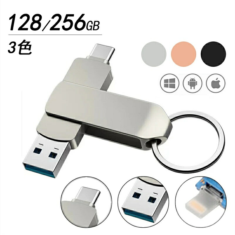 【楽天市場】3in1 USBメモリ 128gb 大容量 USB3.1 高速フラッシュ スマホ用 フラッシュドライブ usbメモリ タイプc ...