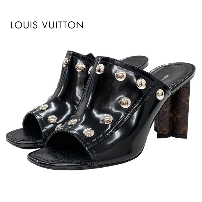 ルイヴィトン レザーサンダル ブラック UK7 ロゴ LOUIS VUITTON(ルイヴィトン) / パンチロゴサンダル/UK7/BLK