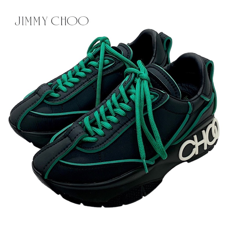 未使用 ジミーチュウ JIMMY CHOO Raine スニーカー 靴 シューズ ロゴ ファブリック ブラック グリーン ギフト プレゼント 送料無料 21,164円