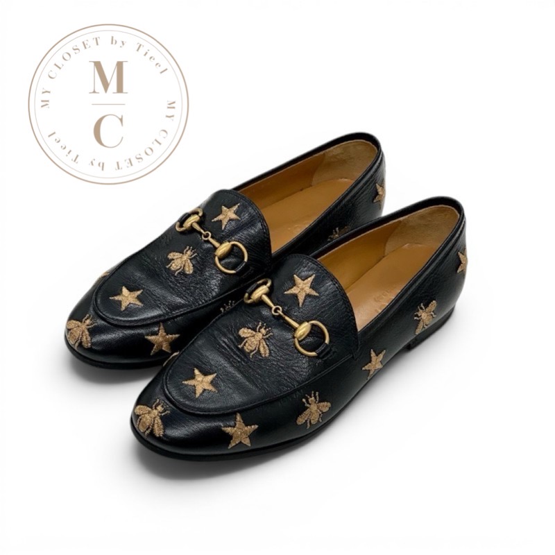 グッチ GUCCI ローファー 革靴 フラットシューズ 靴 シューズ ホースビット bee スター 刺繍 レザー ブラック 黒｜My Closet by Tieel