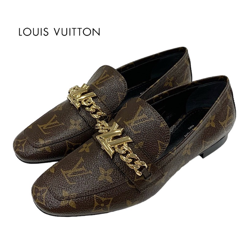 未使用 ルイヴィトン LOUIS VUITTON アッパーケースライン モノグラム ローファー 革靴 フラットシューズ 靴 シューズ LV金具 チェーン レザー ブラウン ギフト プレゼント 送料無料