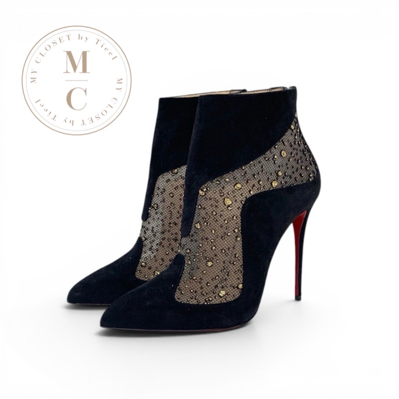 未使用 クリスチャンルブタン Christian Louboutin ブーツ ショートブーツ 靴 シューズ グリッター スエード メッシュ ブラック 黒 ギフト プレゼント 送料無料|My Closet by Tieel