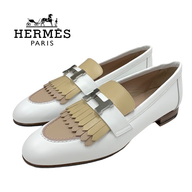 エルメス ロワイヤル レザー H金具 フリンジ ローファー ホワイト 楽天市場】【ご褒美に☆】HERMES エルメス シューズ フリンジ