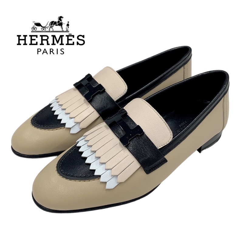 未使用 エルメス HERMES ロワイヤル ローファー 革靴 モカシン フラットシューズ 靴 シューズ H金具 フリンジ レザー マルチカラー ギフト プレゼント 送料無料