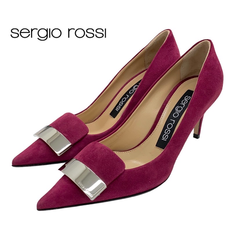 セルジオロッシ sergio rossi パンプス 靴 シューズ スエード 赤紫 未使用 ロゴプレート sr1｜My Closet by Tieel