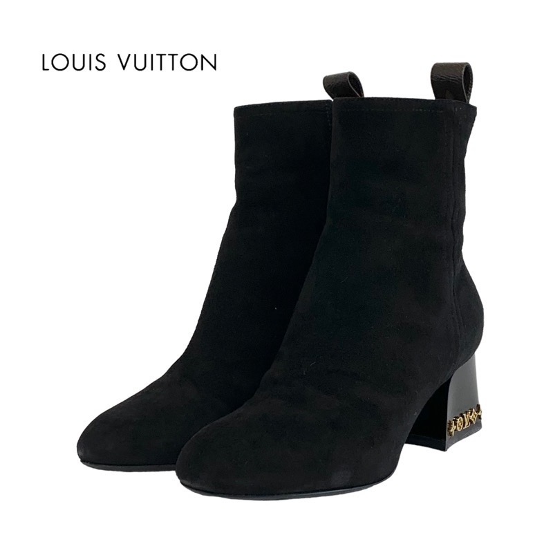 ルイヴィトン LOUIS VUITTON ブーツ ショートブーツ 靴 シューズ スエード ブラック アンクルブーツ モノグラムスタッズ｜My Closet by Tieel