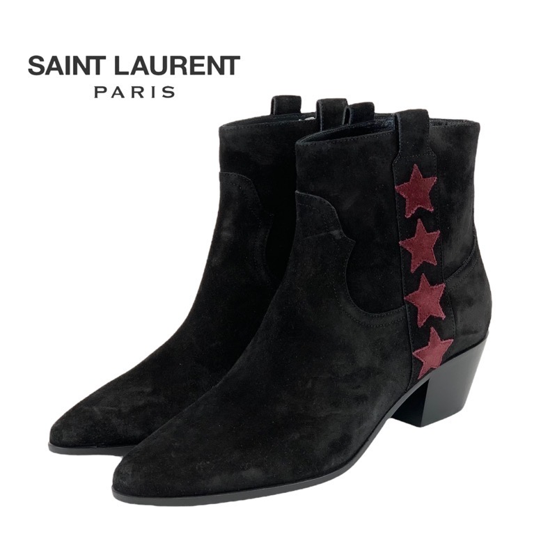 YVES SAINT LAURENT YSL 太ヒールショートブーツ ブラウン ウィメンズブーツ | チェルシー、レザー、スエード | Saint
