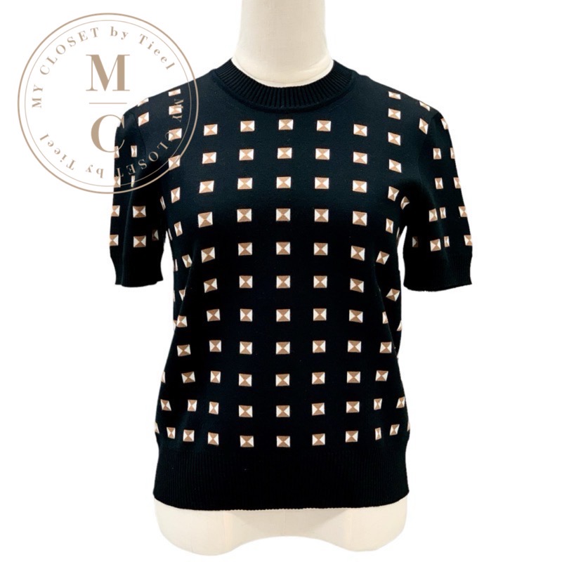 エルメス　新品 オレンジ 円形模様 半袖ニット 34Sサイズ エルメス 新品 オレンジ 形模様 半袖ニット 34Sサイズ