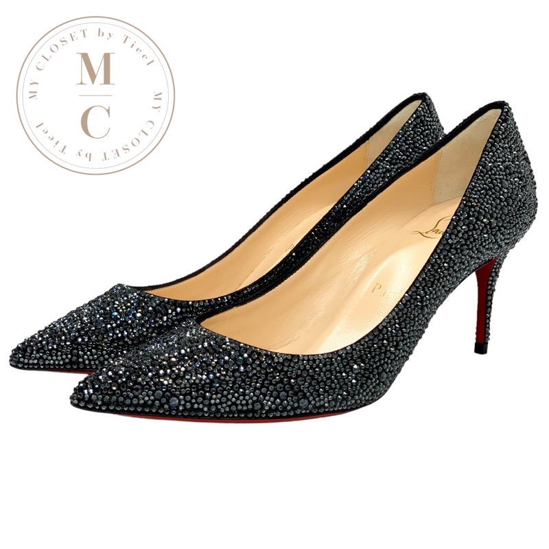 クリスチャンルブタン Christian Louboutin デコルテ パンプス 靴 シューズ スワロフスキー 黒いこと 未当て嵌める 寄りあいシューズ フォーマルシューズ