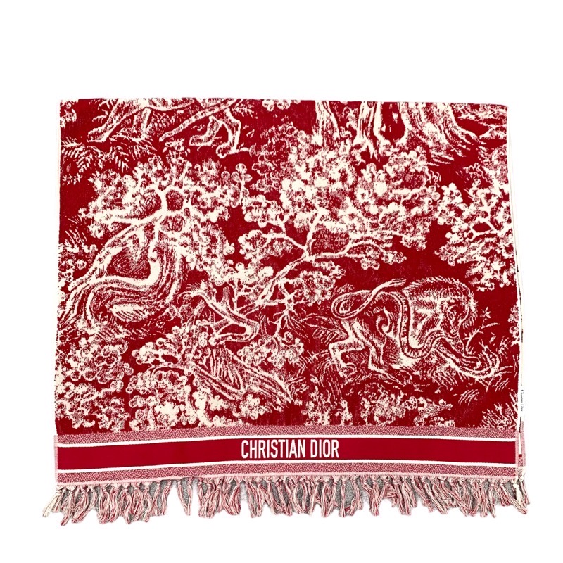 ディオール DIOR トワルドゥジュイ ブランケット ビーチタオル グレー Dioriviera Toile de Jouy Sauvage Beach Towel White and Navy Blue