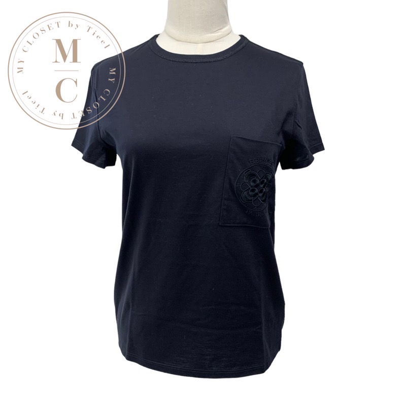 エルメス HERMES トップス コットン ブラック 黒 刺繍 Tシャツ｜My Closet by Tieel
