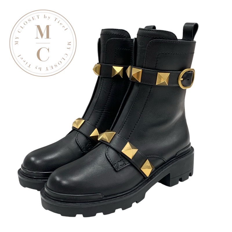 Valentino 新品バーガンディ スタッズ レインブーツ Valentino Garavani M-Way ロックスタッズ 50mm レザーブーツ