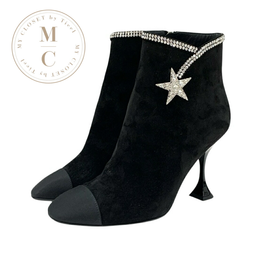 シャネル CHANEL ブーツ ショートブーツ 靴 シューズ スエード ファブリック ブラック 黒 ラインストーン スター 9605_0_mc.jpg