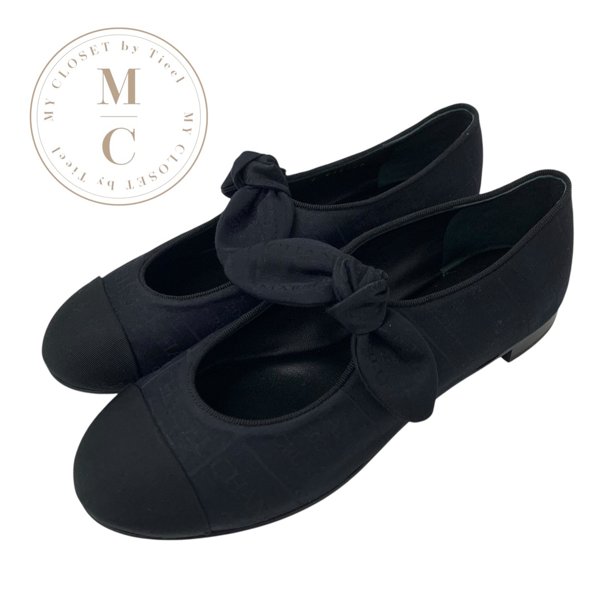 良品❤CHANEL【シャネル】カメリア&ココマーク フラットシューズ 黒 11541_0_mc.jpg