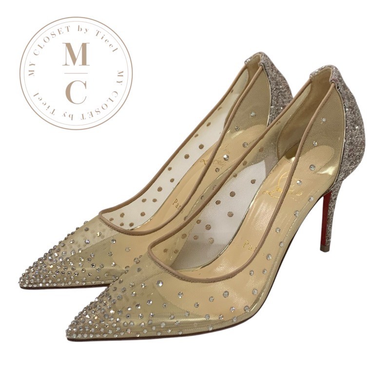 クリスチャンルブタン Christian Louboutin FOLLIES STRASS パンプス 靴 シューズ メッシュ グリッター ベージュ ラインストーン パーティーシューズ 27,170円