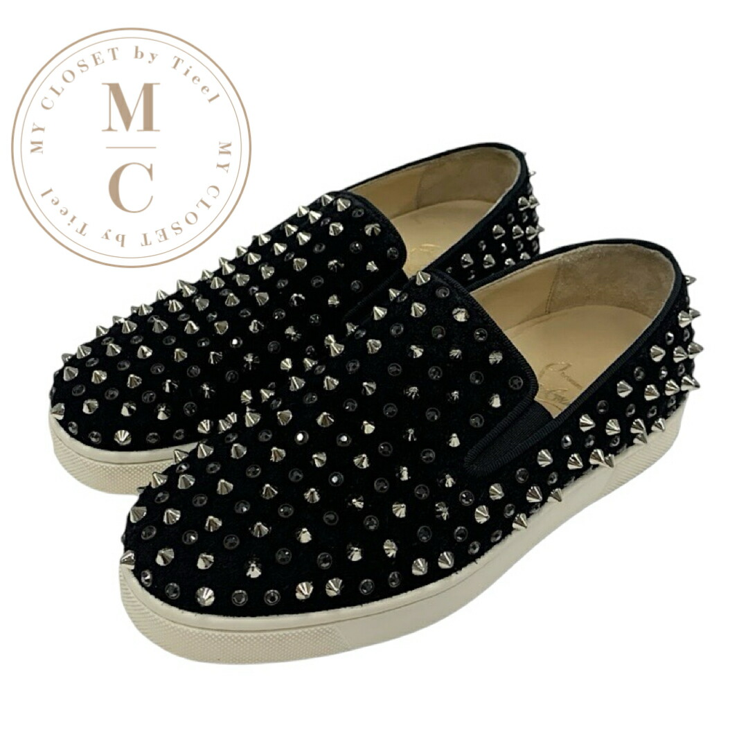 Christian Louboutin スタッズスリッポン 黒1 中古・古着通販】Christian Louboutin (クリスチャン・ルブタン