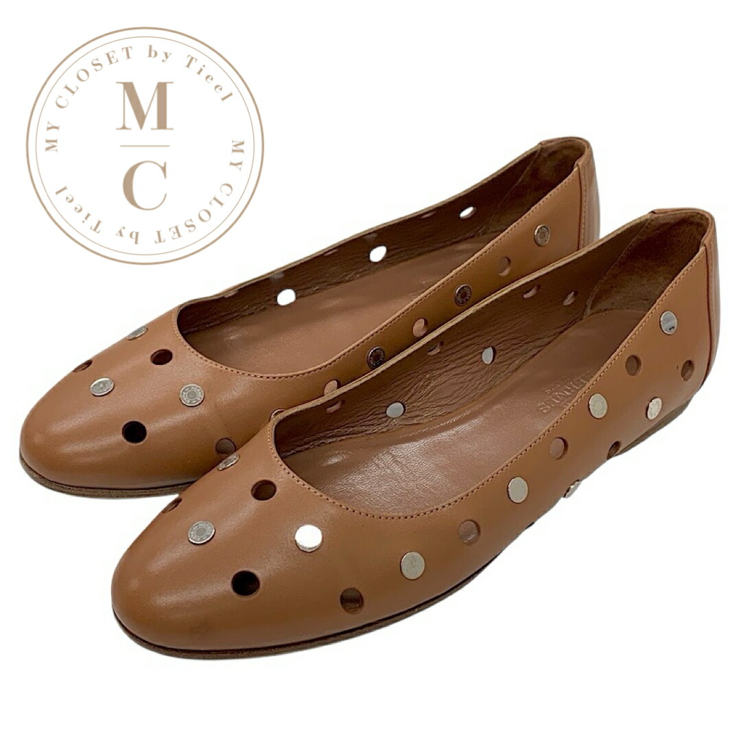 エルメス HERMES フラットシューズ 靴 シューズ レザー ブラウン シルバー パンチング セリエボタン 楽天市場】エルメス HERMES フラットシューズ 靴 シューズ レザー