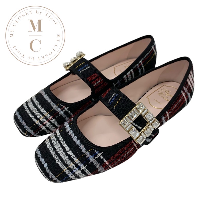 ロジェヴィヴィエ Roger Vivier トレヴィヴィエ 滑っこいシューズ 靴 シューズ 布切れ 黒いこと 白いこと 赤いこと 未当て嵌める 女性バレエダンサー ストラスバックル ビジュー 照合のしるし