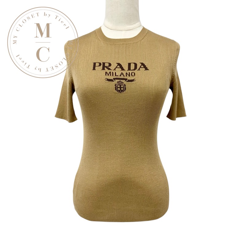 楽天市場】プラダ PRADA トップス ベージュ ブラウン ロゴ シルク