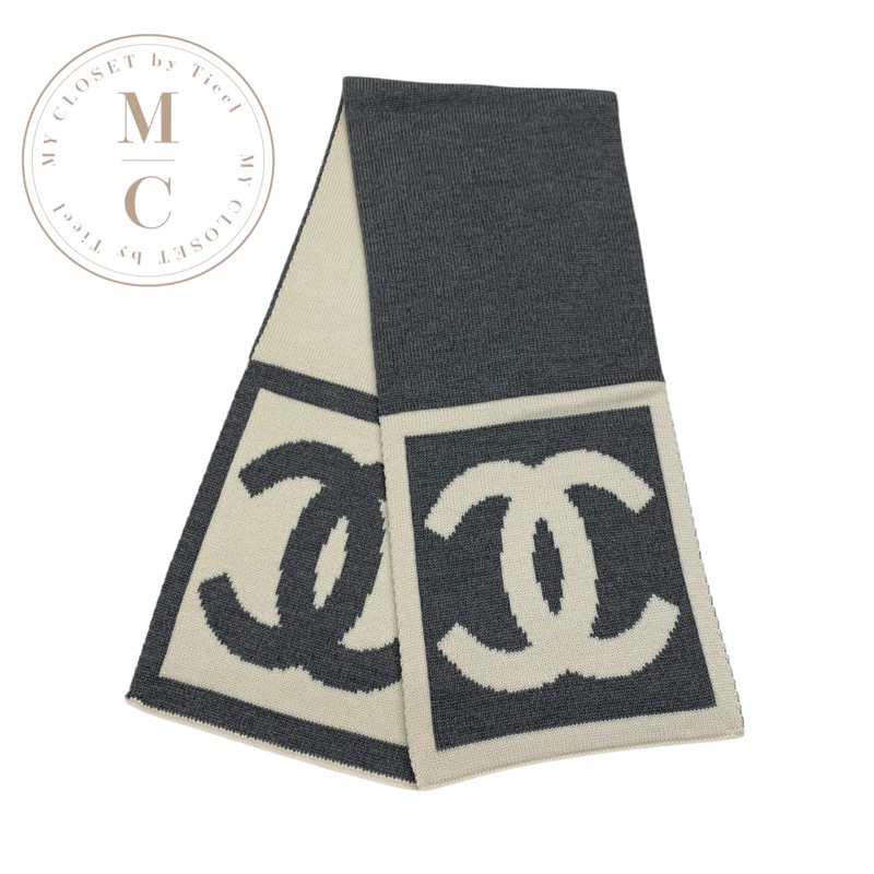 本日のみ特別価格‼️早い者勝ち‼️CHANEL ブラックニットマフラー CCロゴ刺繍 350608500_5.jpg