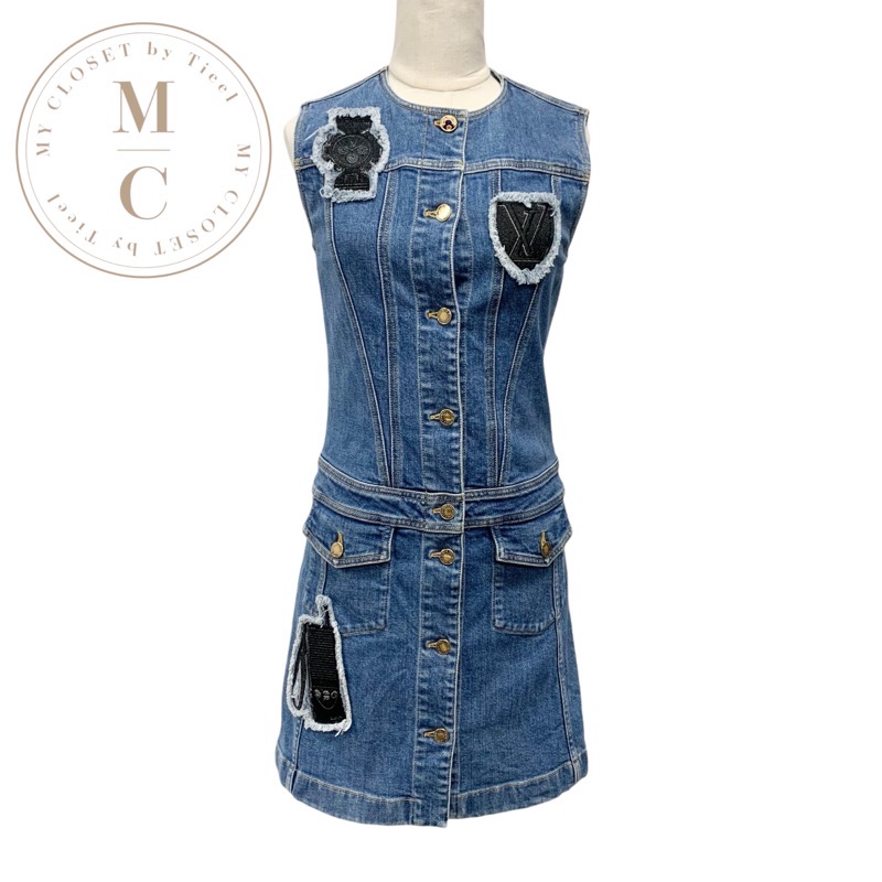 LOUIS VUITTON デニムノースリーブワンピース 34 LOUIS VUITTON ルイヴィトン モノグラム ノースリーブ