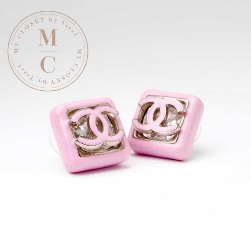 シャネル CHANEL ピアス イヤリング シルバー ピンク ココマーク スクエア|My Closet by Tieel