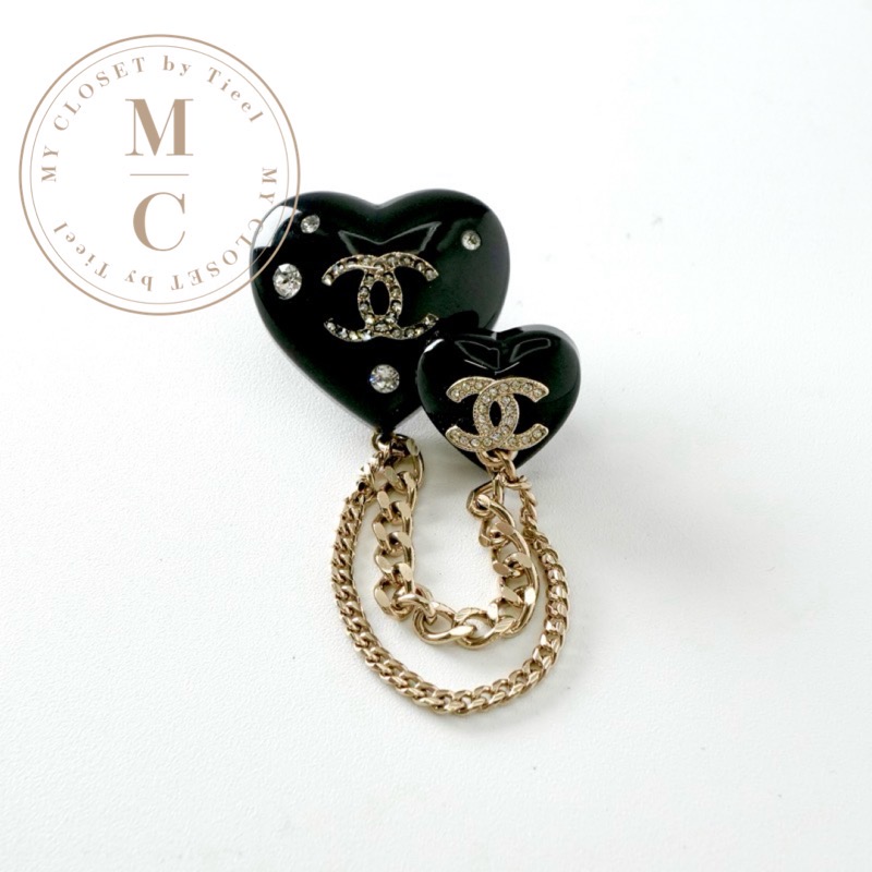 シャネル CHANEL ブローチ コサージュ ブラック ゴールド ココマーク ラインストーン チェーン ハート|My Closet by Tieel